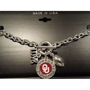Oklahoma Sooners NCAA 3 Charm Bracelet , Love Football, Team Logo